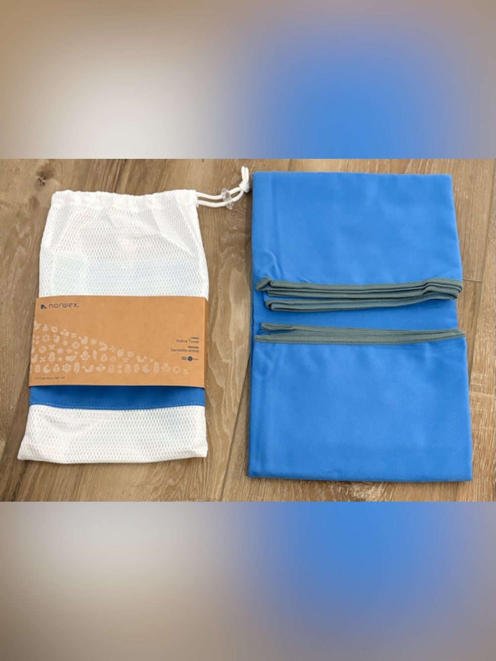 NORWEX LARGE BLUE ACTIVE TOWEL W/ MESH BAG NEW NWT! ANTI BACTERIAL